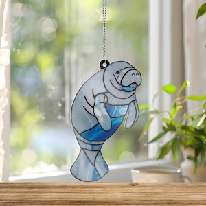Seekuh-Acrylfenster-hängendes Dekor, niedliche Seekuh-Verzierung, Geschenk für Seekuh-Liebhaber, Ozean-Tierwand-Kunst-Strandhaus