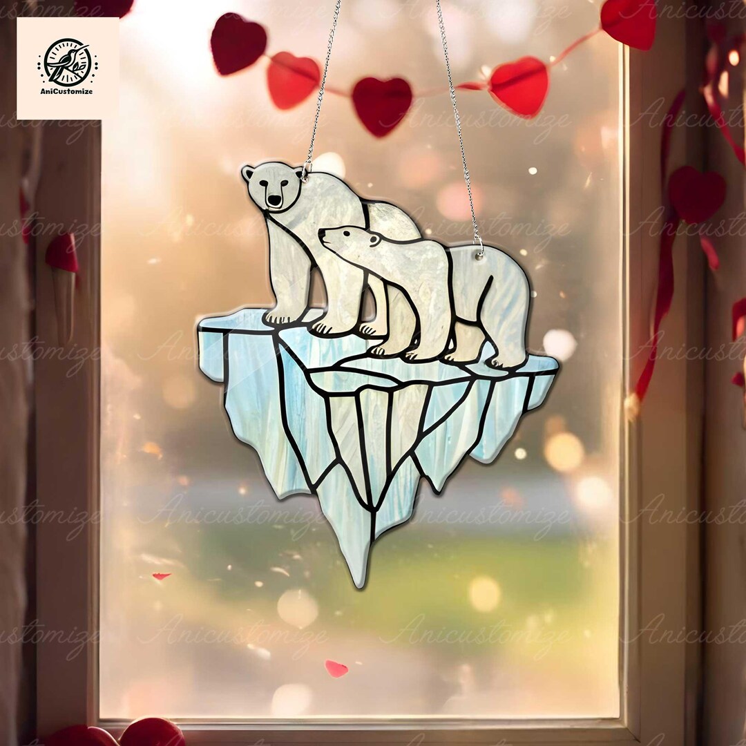 Polar Bear Couple on Iceberg ACRYLIC Window Hanging, Kute Animal Couple ...