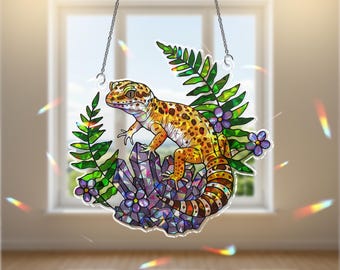 Leopard Gecko Suncatcher: Holographic Lizard Window Art