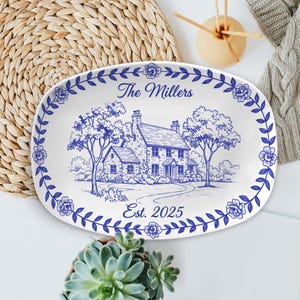 Custom House Photo Platter: Personalized Chinoiserie Decor Plate