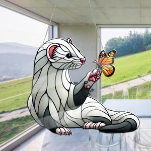 Ferret With Monarch Butterfly ACRYLIC Window Hanging, Ferret Mom Decor, Ferret Lover Gift, Pet Mom Decor, Animal Lover Gift, Animal Decor