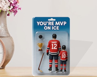 Personalized Hockey Dad and Kid Acrylic Block Plaque, Custom Dad and Kid Gift, Father&#39;s Day Set Puck, Stick & Trophy, Father&#39;s Day Keepsake