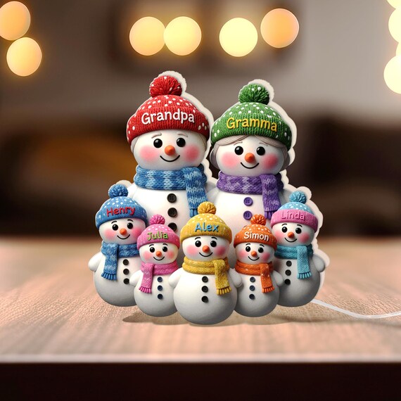 Custom Snowman Family LED Light Box With Grandma Grandpa