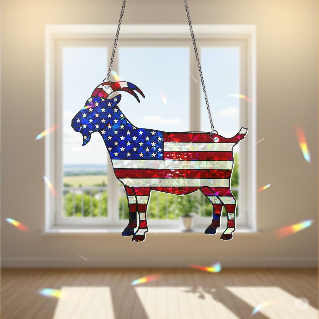 Patriotic Goat Window Hanging, American Flag Goat Suncatcher ...