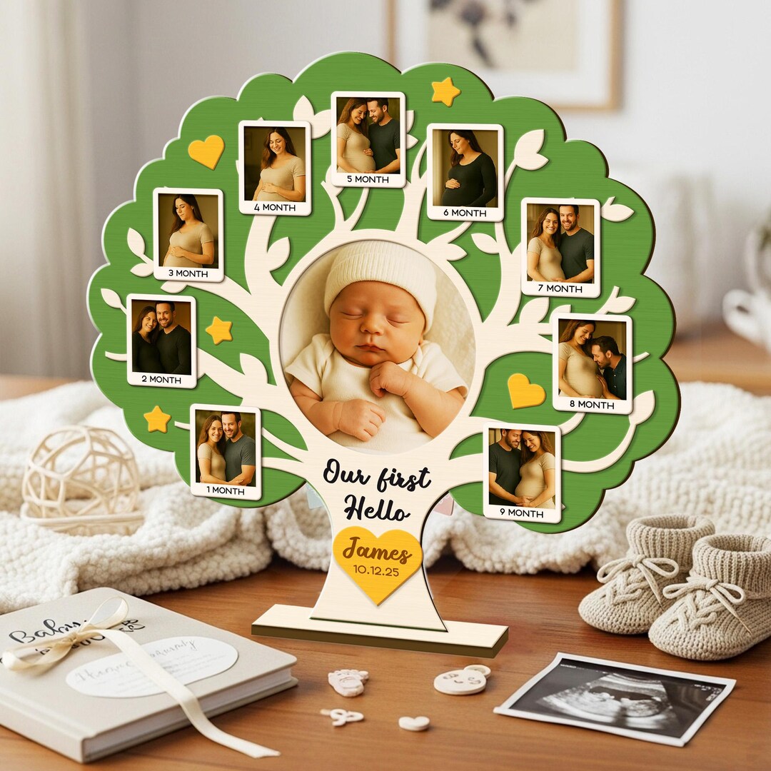 Personalized Baby Milestone Photo Frame - Wooden Keepsake Tree - Etsy