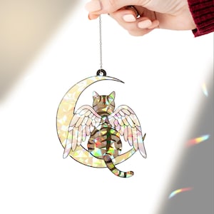 Tabby Cat Angel Suncatcher: Holographic Acrylic Window Decor