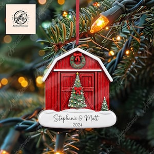 Enfeites de acrílico personalizados para o Natal na fazenda 2024, enfeites de celeiro vermelho, decoração de casa de fazenda, presente para amigo da família fazendeiro, presente de casa de fazenda, decoração de celeiro