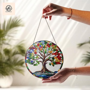 Custom Tree Of Life Glass Suncatcher: Family Home Decor