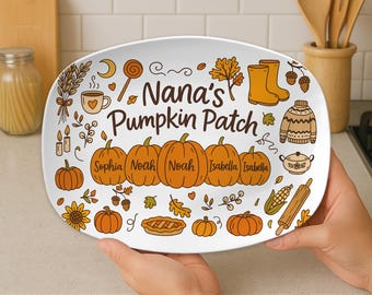 Custom Nana’s Pumpkin Patch Platter – Personalized Autumn Grandma Serving Tray – Fall Family Name Gift – Thanksgiving Kitchen DECOR only