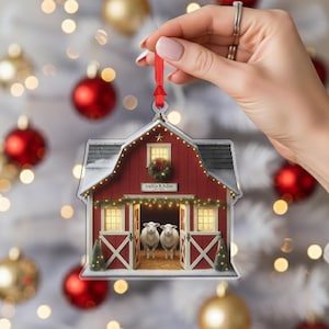 Schaf-Paar Scheunenverzierung - Personalisierte Bauernhoftier Weihnachtsbaumdekoration 2025