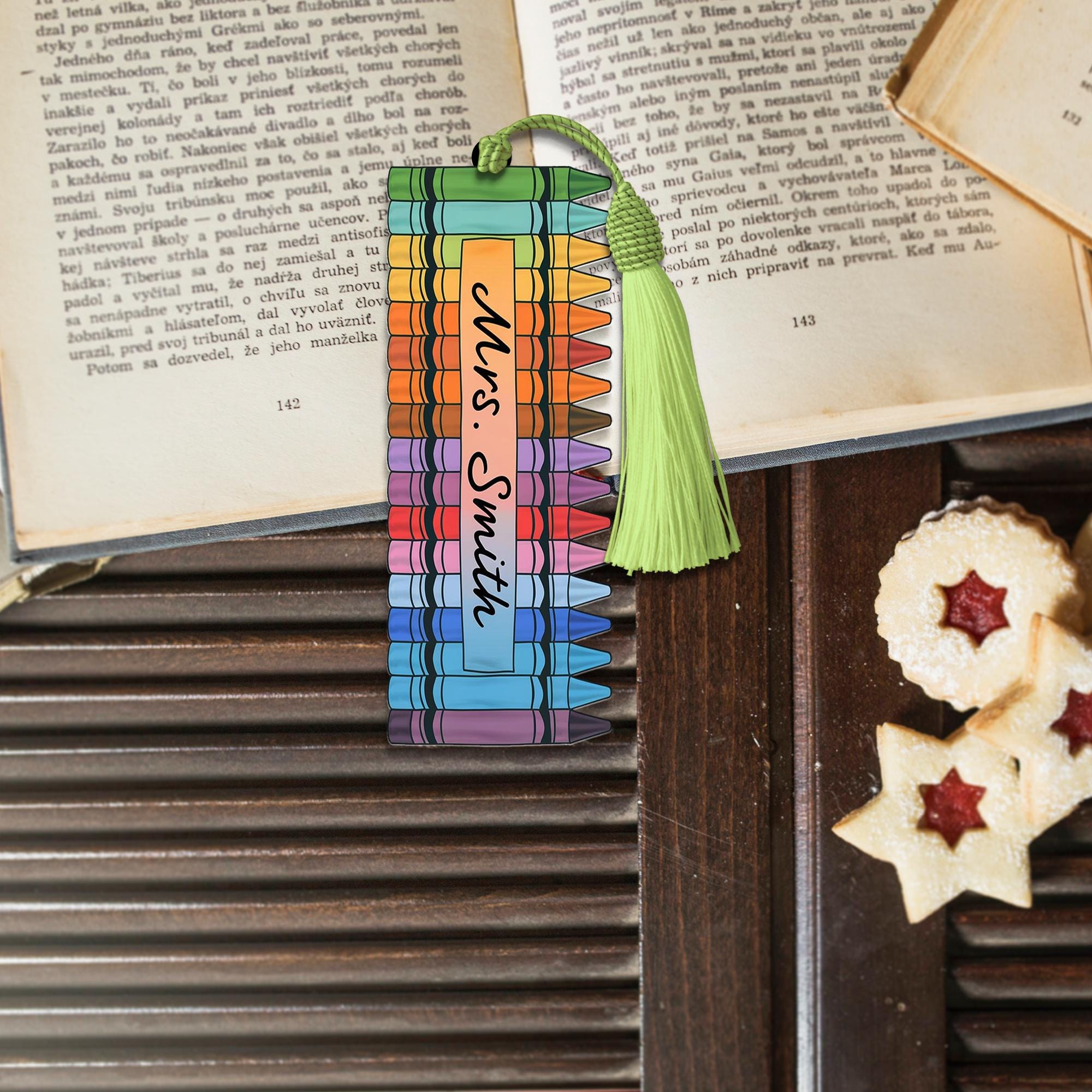 Personalized Teacher Pencil Crayon Shape Bookmarks
