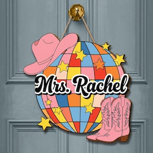 Personalized Disco Cowgirl Door Sign: Western Classroom Decor