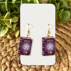 Witchy Zauberbuch Ohrringe: Pentagramm, Gothic Halloween Schmuck