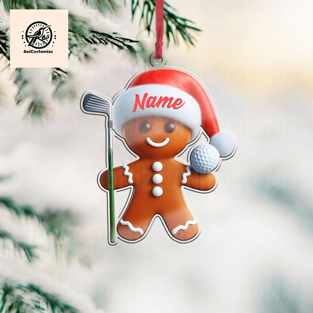 Personalized Golf Gingerbread 2D FLAT Ornament, Christmas Golf Decor ...
