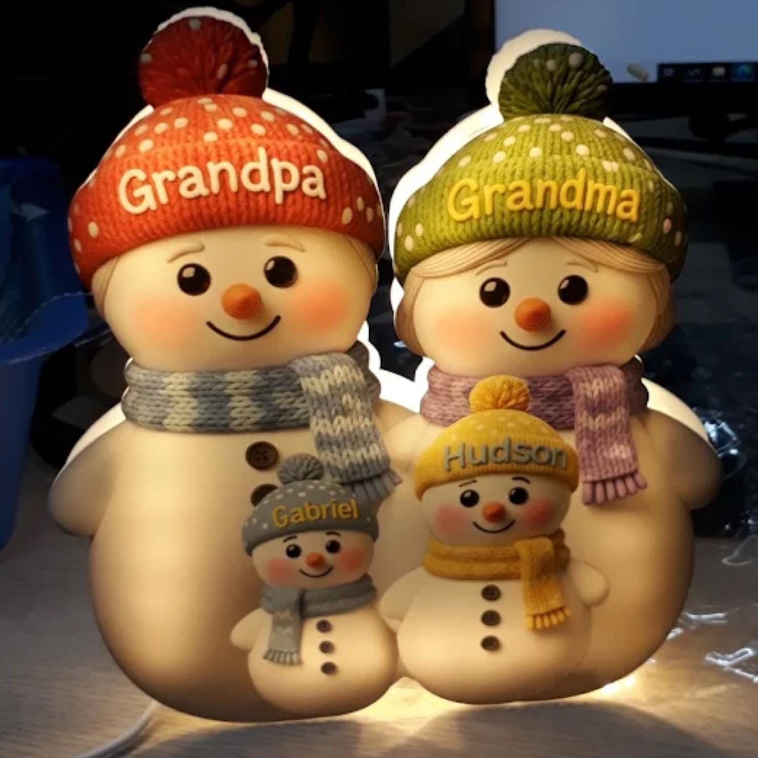 おばあちゃんおじいちゃんと一緒にカスタムスノーマンファミリーLED