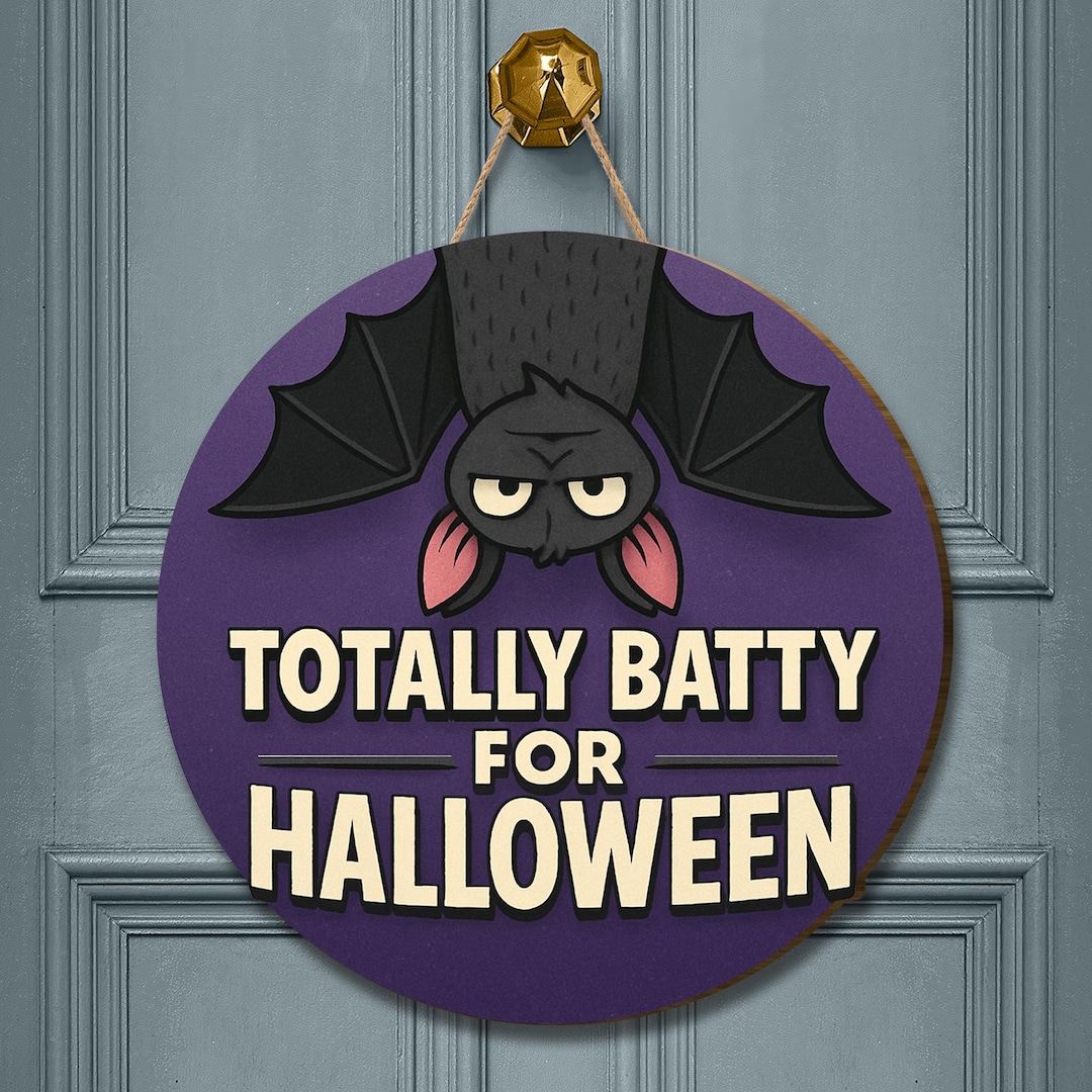 Totally Batty for Halloween Door Sign – Funny Bat Halloween Decor ...
