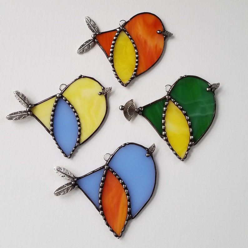 Stained Glass Whimsical Bird Suncatcher Ornament Home Décor Home
