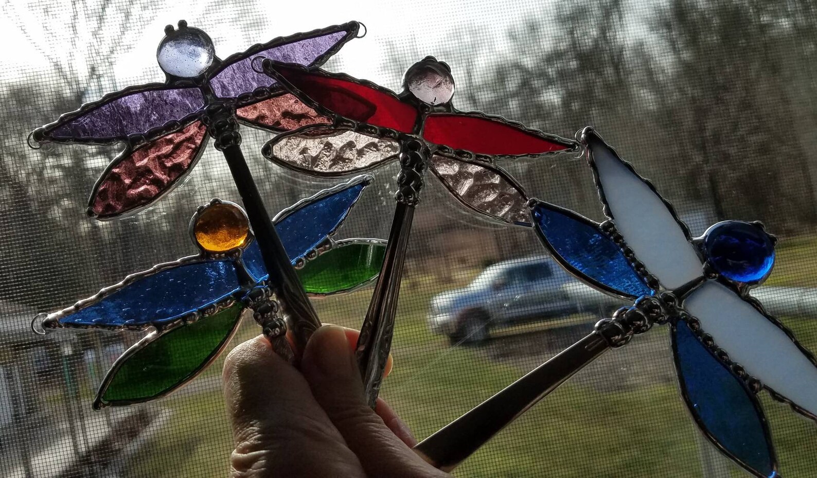 Stained Glass Dragonfly Ornament Suncatcher Window Hanging Etsy