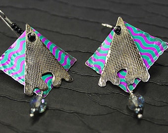 Earrings with an Art Deco, Geometric Sparkle, handmade in my Michigan studio.