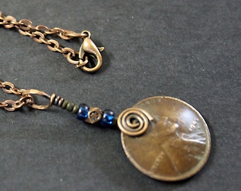 A Penny for your Thoughts... Copper Penny Necklace, Healing Copper, Lincoln Penny, Vintage 1945 Penny Pendant, Artisan Coin pendant,