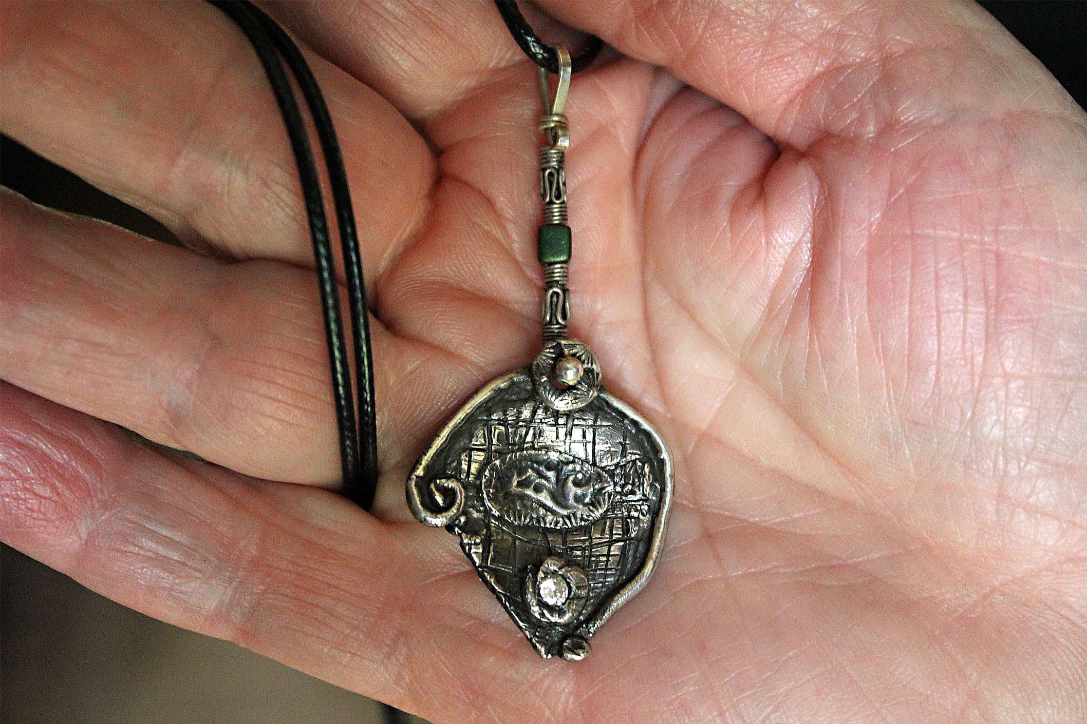 Precious Metal Clay Pendant With Sparkling CZ Stone. Handmade in