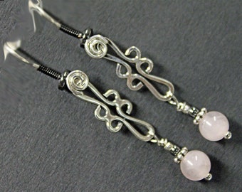 Rose Quartz, Hematite and Sterling Earrings, to match a Montana Agate Pendant.  Handmade in our Michigan studio.