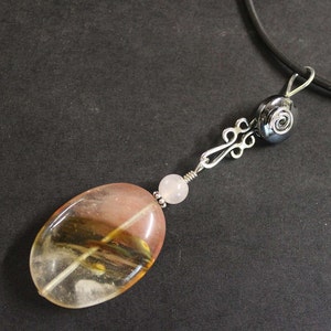 Montana Agate, with Rose Quartz and Hematite, Sterling Silver Necklace. Hand made in our Michigan Studio. image 1