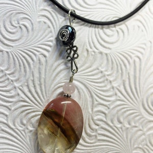 Montana Agate, with Rose Quartz and Hematite, Sterling Silver Necklace. Hand made in our Michigan Studio. image 4