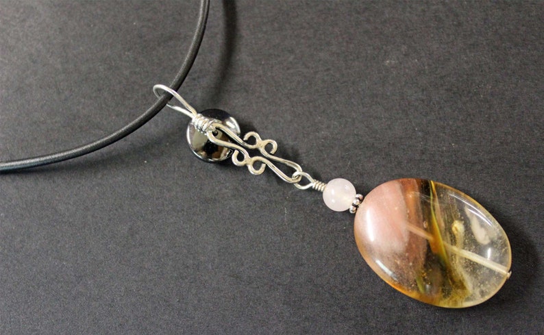 Montana Agate, with Rose Quartz and Hematite, Sterling Silver Necklace. Hand made in our Michigan Studio. image 5