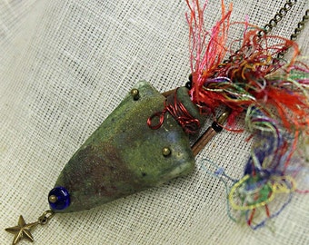 Raku Spirit Vessel pendant,  hand made in our Michigan studio.  Free Shipping.