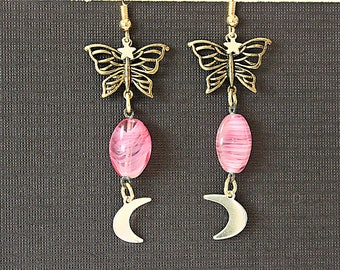 The Magick of a Pink Moon..... Earrings that capture a butterflies journey.... Handmade in Michigan