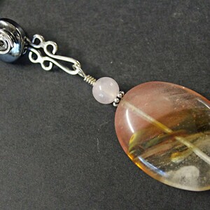 Montana Agate, with Rose Quartz and Hematite, Sterling Silver Necklace. Hand made in our Michigan Studio. image 2