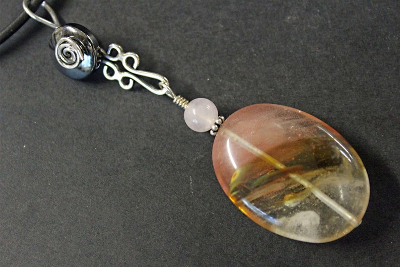 Montana Agate, with Rose Quartz and Hematite, Sterling Silver Necklace. Hand made in our Michigan Studio. image 2