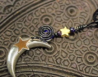 Crescent moon and star necklace. Handmade in Michigan.