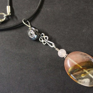 Montana Agate, with Rose Quartz and Hematite, Sterling Silver Necklace. Hand made in our Michigan Studio. image 3