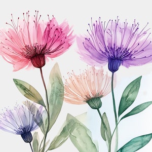 Watercolor Instant Print Wildflowers, 7 Junk Journal Pages, Wedding Invite Designs, Exotic Flowers for Clipart