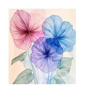 Petunia Shaped Watercolor Flowers, Junk Journal Pages, Wedding Invite Designs, Neutral Colors to Suit All Decor