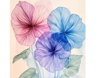Petunia Shaped Watercolor Flowers, Junk Journal Pages, Wedding Invite Designs, Neutral Colors to Suit All Decor