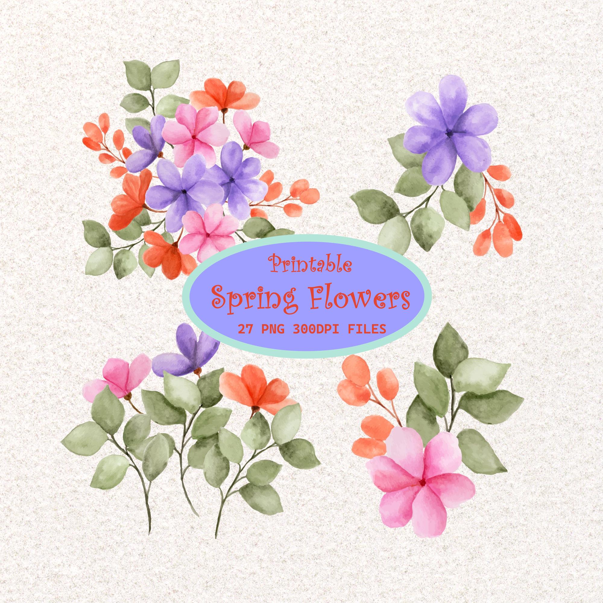 Watercolor Flowers for Junk Journals, Images for Clipart, Pink Lilac and Orange Flowers, Sage Green Leaves, Invites and Scrapbooking