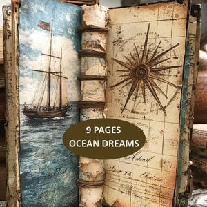 Oceanic Clipart-Seiten, Bootfahr-Erinnerungsstücke, druckbare Boot-Bilder und Seiten für Junk Journals, sofort herunterladbare Seiten