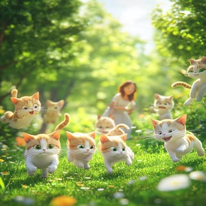 Katzenweihnachtskarten, Katzen beim Spielen und Angeln am Fluss, Ideen für Partyeinladungen, Dankesbilder, Angelausflug mit orangefarbener Katzenfamilie