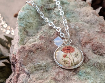 flower pendant birthday month october gift marigold floral necklace birth