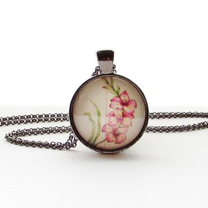 August Flower of the Month Necklace Pink Gladiolus image 3
