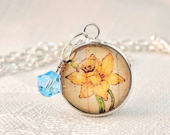Daffodil Believe Gardening Gift Spring Flowers Charm Necklace SALE