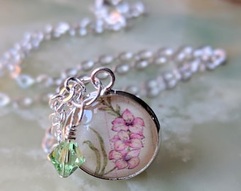 August Gladiolus Flower of the Month Pendant, Bridesmaid Gift Birth Stone Crystal, Graduation Gift, Peridot, August Birthday Gift