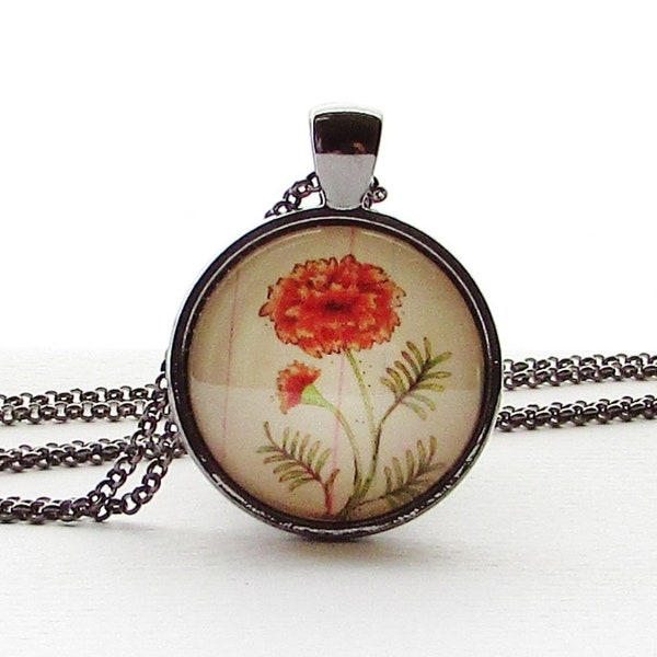 October Birthday Month Flower Pendant - Marigold - Floral Pendant - Mothers Day Gift - Birthday Gift for Woman - Friend - Flower Necklace