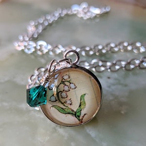 May Lily of the Valley Flower Pendant, Birthday Necklace, Gift for May Birthday, Emerald Birth Stone, Gift for Mother's Day
