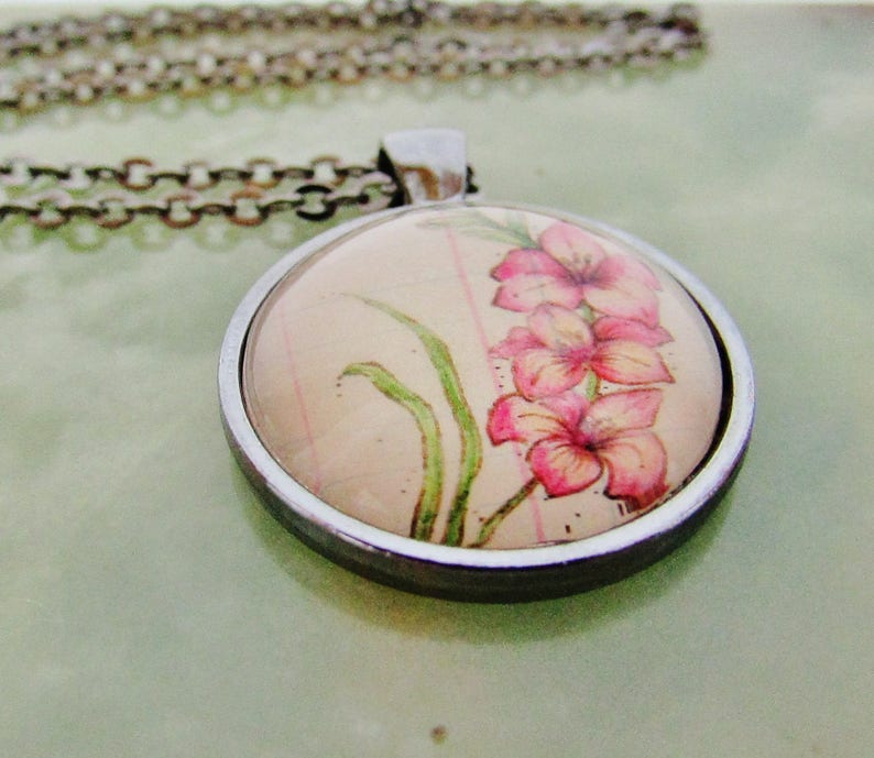 August Flower of the Month Necklace Pink Gladiolus image 2