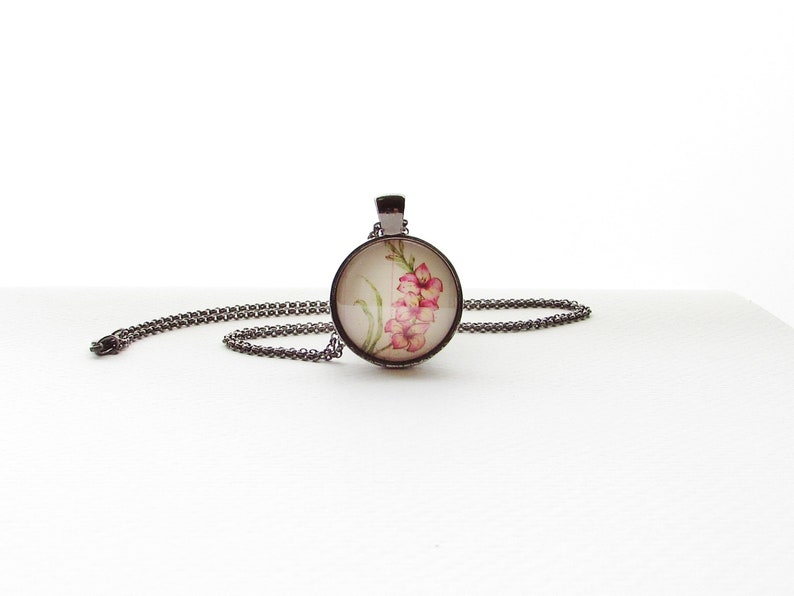 August Flower of the Month Necklace Pink Gladiolus image 4