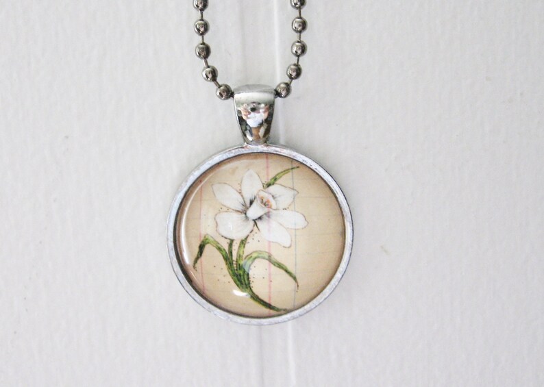 December Birth Month Flower Necklace Narcissus Flower Pendant 25 mm Round Glass Pendant Birthday Gift for Friend Mother's Day Gift image 8